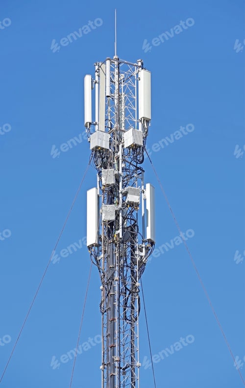 Preview: Tower With Aerials Of Cellular On A Background Blue Sky