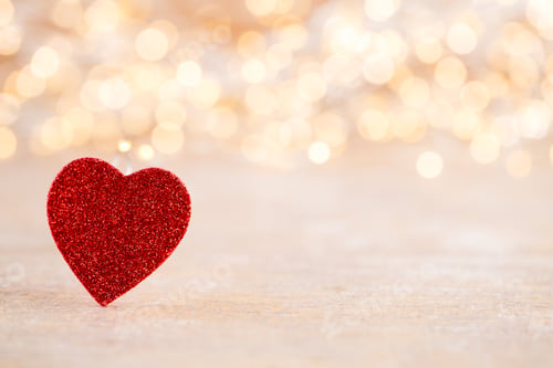 Preview: Red Heart, Valentine Day Greeting Card. Bokeh Background.