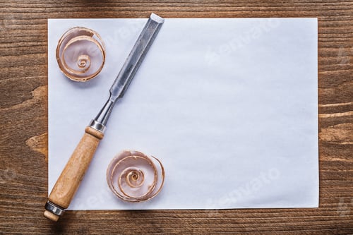 Preview: Sheet Of Paper Curled Shavings Firmer Chisels Construction Concept.