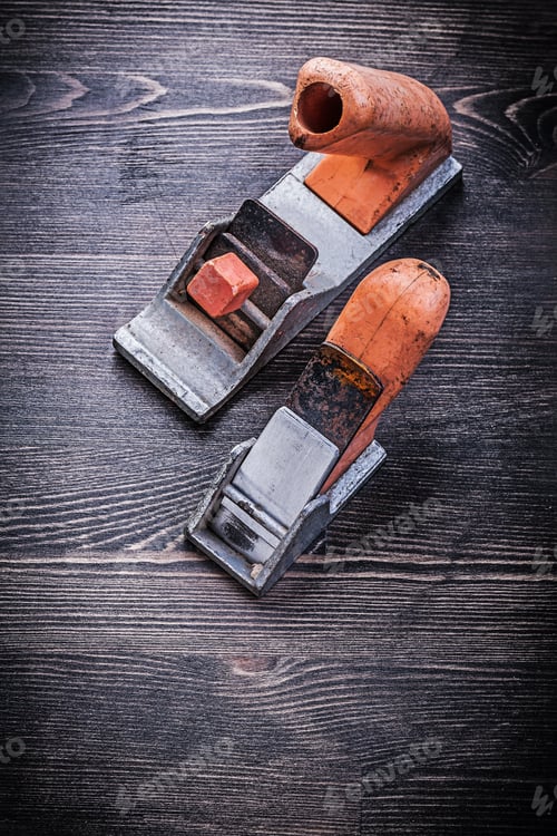 Preview: Small Vintage Handy Planers On Wooden Board Construction Concept.