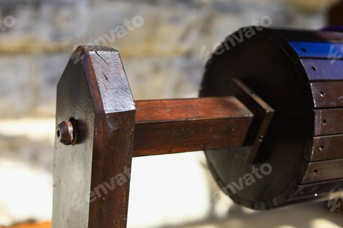 Preview: Traditional Authentic Moldavian Well With Drinking Water, Background. Everything Is Made Of Wood