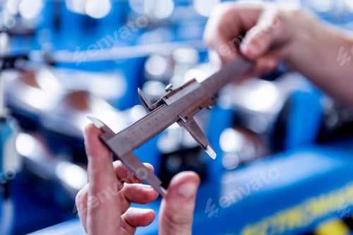 Preview: Male Hands Hold Vernier Caliper And Measure Steel Collar.