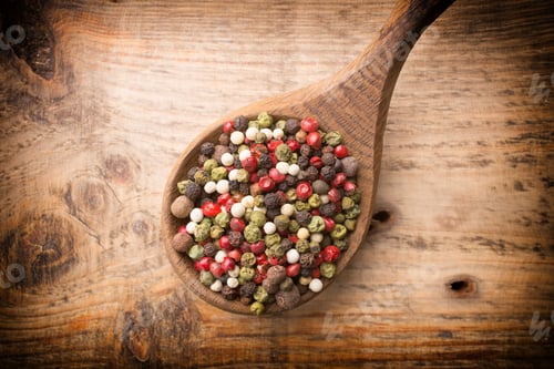 Preview: Spice Mix A Wooden Spoon On A Wooden Background.
