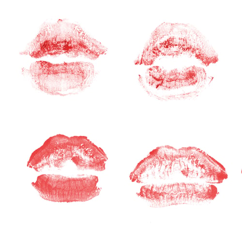 Preview: Female Lips Lipstick Kiss Print Set For Valentine Day And Love Collection Isolated On White