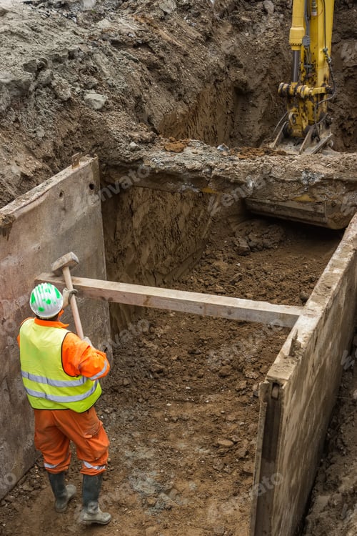 Preview: Working On Trench Construction, Underground Installation By Open Trench Method