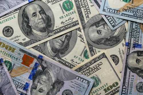 Preview: Us Dollars Scattered Randomly On The Table, Close Up, Background