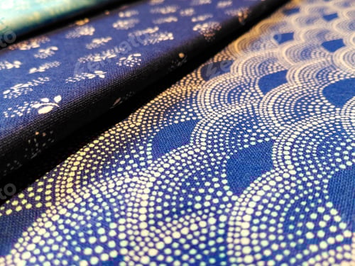 Preview: Blue Fabric with White Circular Pattern Close Up