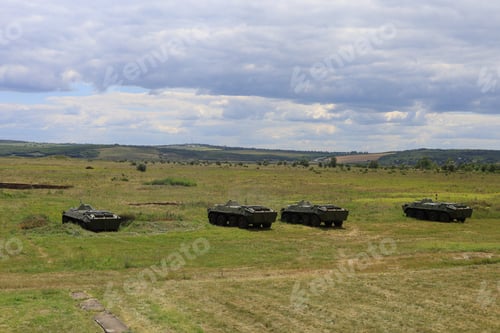 Preview: Armored Personnel Carrier Infantry Fighting Vehicle. Military Background With Copyspace. Lots Of