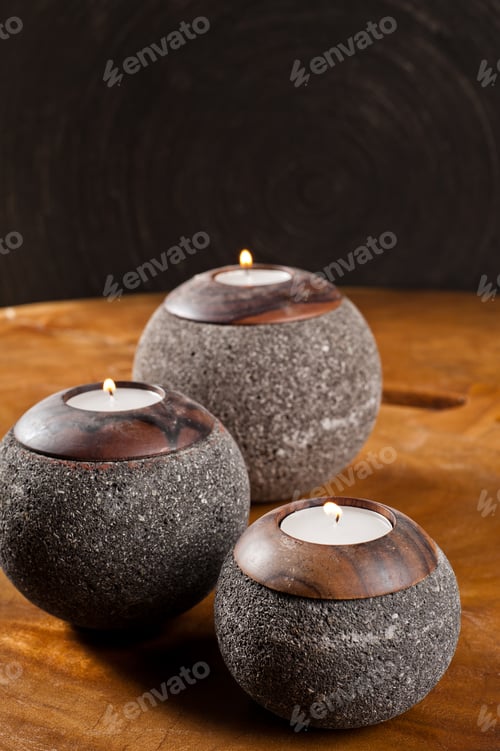 Preview: Candlesticks As Interior Decoration On Wooden Table