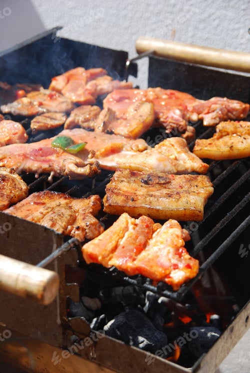 Preview: Summer Weekend With A Delicious Grilled Fresh Meat Closeup