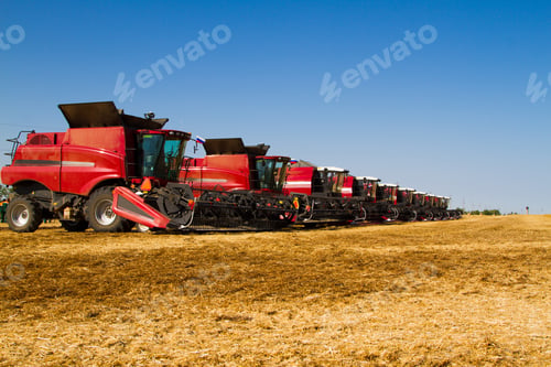 Preview: Combine Harvesters, In A Wheat Field Ready For Harvest