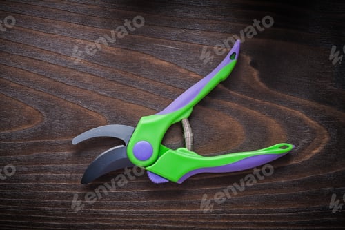 Preview: Gardening Secateurs Isolated On Vintage Wooden Background Agriculture Concept