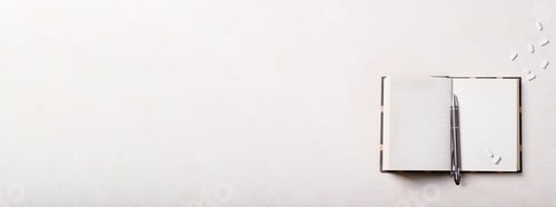 Preview: Working Place With Notepad, Pen And Antidepressants Over White Background. Top View, Flat Lay. Copy