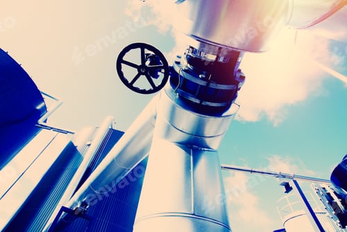 Preview: Industrial Zone, Steel Pipelines In Blue Tones