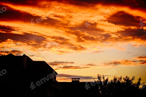 Preview: Stunning Beautiful, Colorful And Mystical Sunset In The Sky, A Cluster Of Colored Clouds. Evening