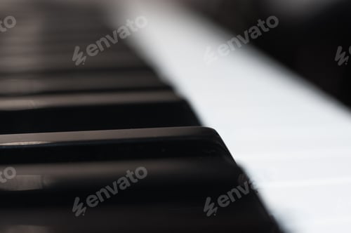 Preview: Music Keyboard Extreme Close Up Detail, Black And White Key Selective Focus