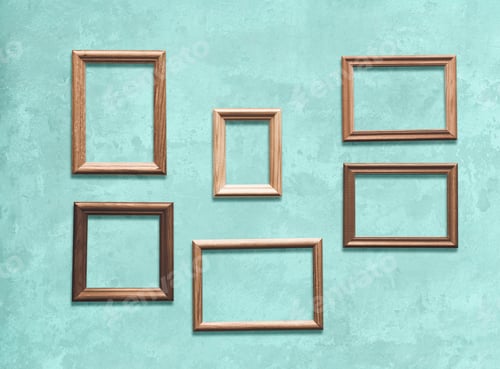 Preview: Old Wooden Frames On Blue Wall