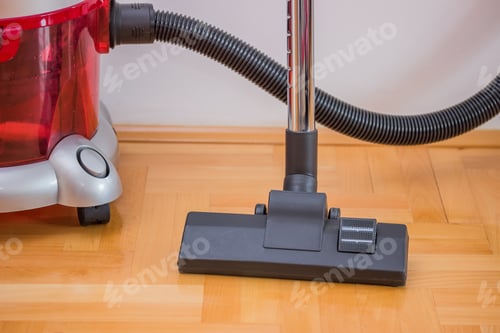 Preview: Vacuum Cleaner Power Head On The Floor, Cleaning Beech Parquet