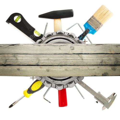 Preview: Hand Tools With Deck With Hammer On Isolated White Background