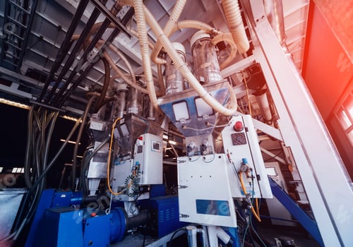 Preview: Modern Automated Production Line In Factory. Plastic Bag Manufacturing Process. Background