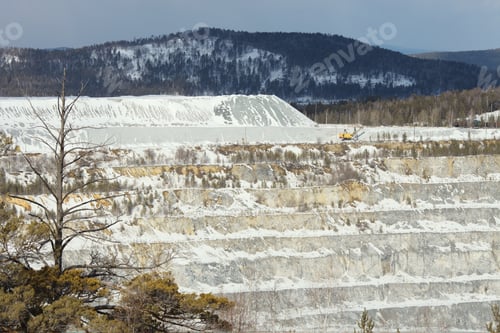 Preview: View Of The Snow-Covered Slopes In The Form Of Terraces On Board A Stone Quarry.