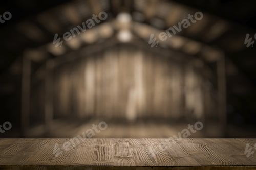 Preview: Vintage Desk In Old Wooden Interior With Light Bulb