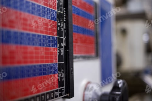 Preview: Old Metal Working Machine, Retro Lathe On Background.
