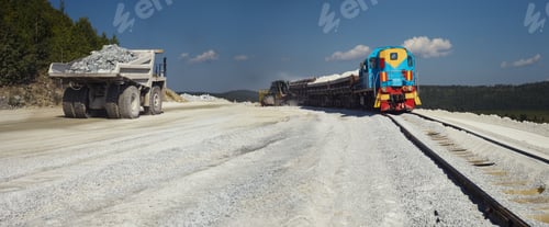 Preview: Freight Train And Mining Dump Truck: Transportation Of Crushed Stone And Rocks Mined In The Quarry