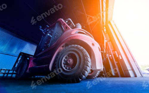 Preview: The Big Industrial Forklift Drives Into The Warehouse.