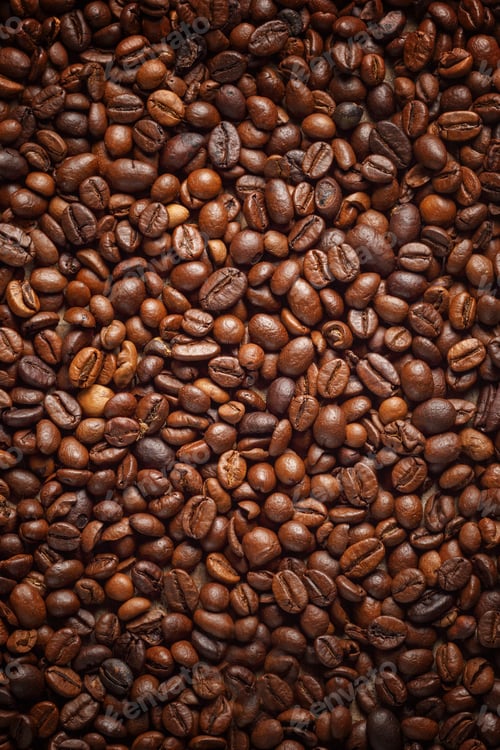Preview: Texture Spilling Coffee Beans. Top View. Copy Space.