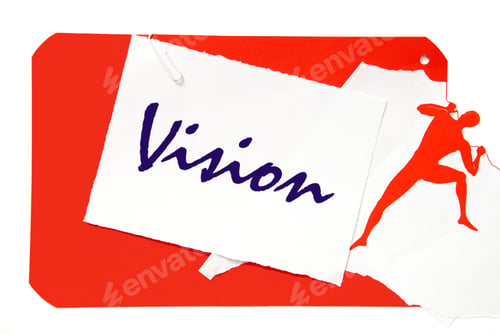 Preview: The Word Vision Written On A Notice Card, Rock Climber Reaching For The Top