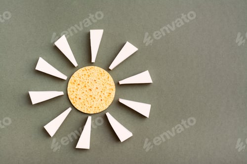 Preview: Makeup Items. Two Types Of Sponges Are Laid Out In The Form Of A Flower On A Green Background