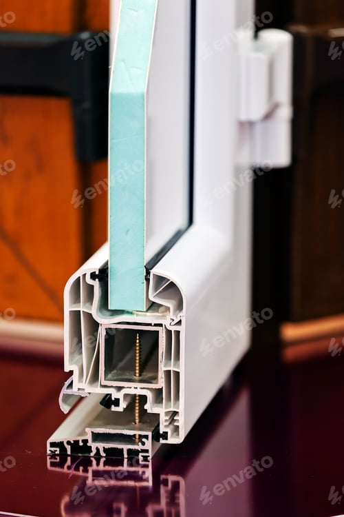 Preview: Window Profile Cut Of With Metal, Glass And Insulation