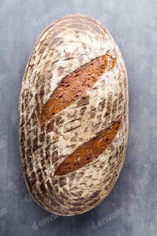 Preview: Rye Fresh Bread On He Gray Background.