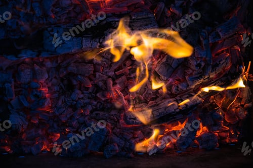 Preview: Brazier With Fire And Coals For Cooking On The Fire. Background