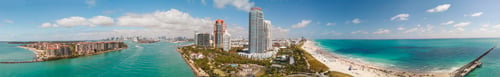 Preview: South Pointe Park In Miami Beach. Buildings Along The Beach, Aerial View.