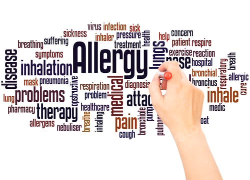 Preview: Allergy Word Cloud Hand Writing Concept On White Background.