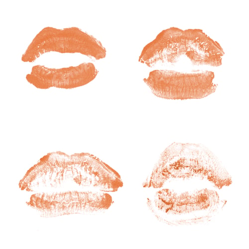 Preview: Female Lips Lipstick Kiss Print Set For Valentine Day And Love Collection Isolated On White