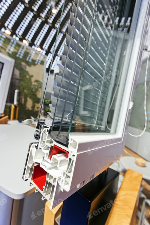 Preview: Cross Section Of Triple Glazing Pvc Profile For Window; Note Shallow Depth Of Field