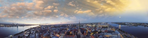 Preview: Panoramic Aerial View Of Riga At Dusk, Latvia.
