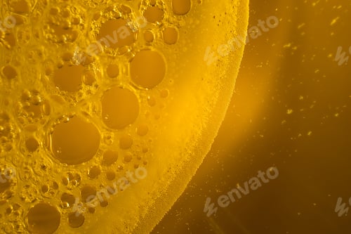 Preview: Yellow Oil Bubbles On Water, Cooking Oil Background.