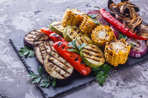 Preview: Delicious Fresh Grilled Vegetables On A Stone Plate