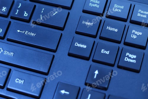 Preview: Keyboard Classic Black Color Enter Button In The Cold Light Of The Monitor
