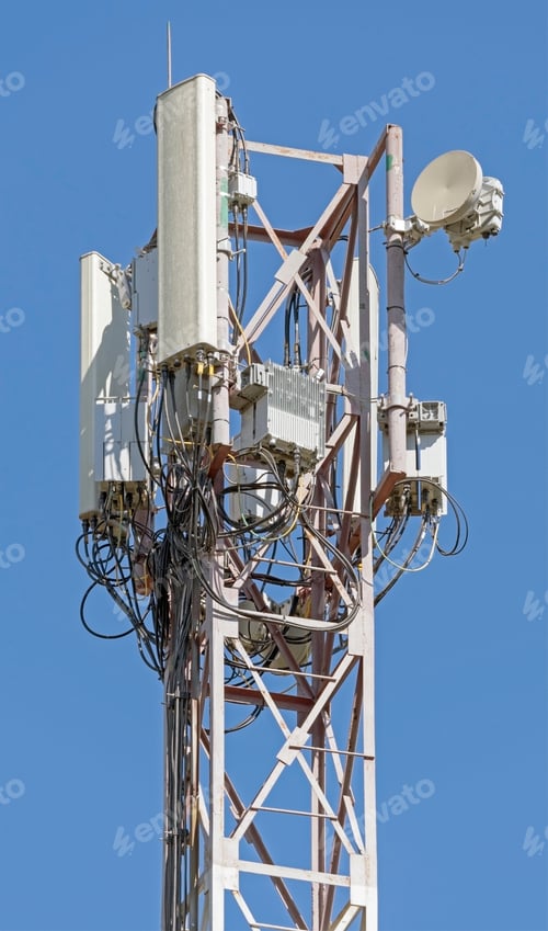 Preview: Tower With Aerials Of Cellular On A Background Blue Sky