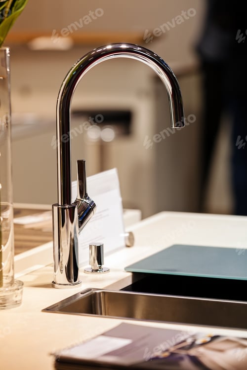 Preview: Modern Design Of Chrome Faucet For Sink; Note Shallow Depth Of Field