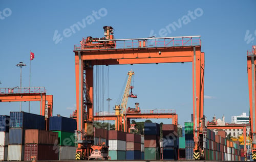 Preview: Orange Port Crane In A Sea Port