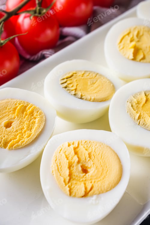 Preview: Boiled Chicken Eggs On A Dark Stone Background
