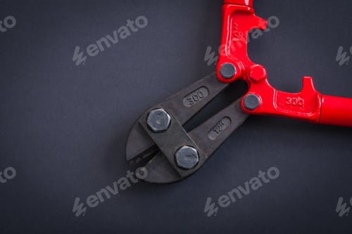 Preview: Opened Streel Cutter Very Close Up Aerial View On Black Background