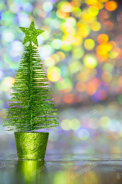 Preview: Christmas Spruce - Silver Bokeh Defocused.