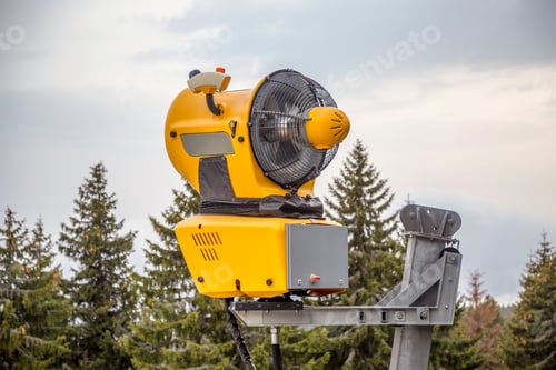 Preview: Snow Cannon Waiting For Frost With Sky Background, Snowmaker Machine.